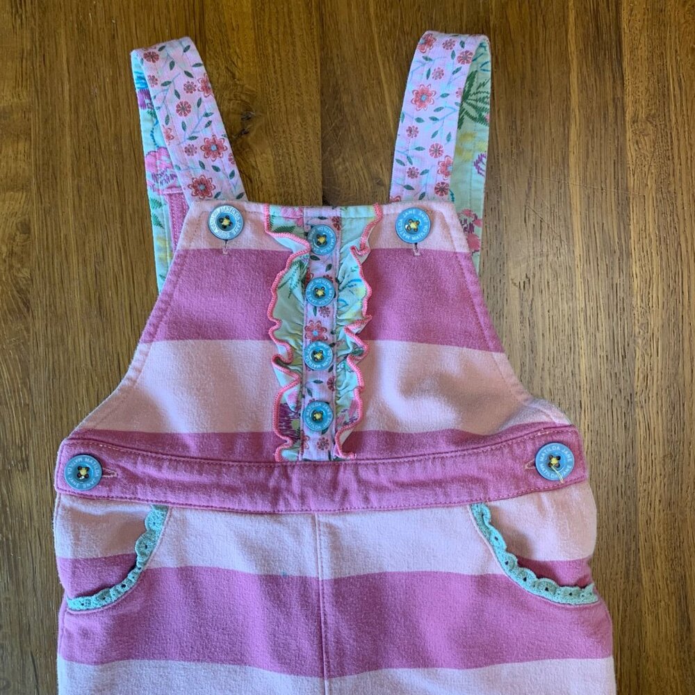 MATILDA JANE Striped Overalls Girls 12-18 Mos Pink Stripes Floral Ruffles Romper - Picture 3 of 11